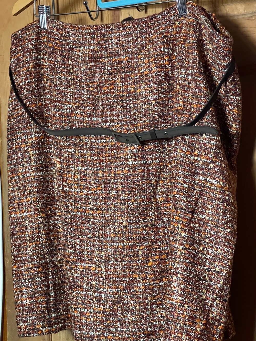 NWT Talbots Tweed Pencil Skirt W/ Belt Plus 24W Multi Brown Rust Cozy